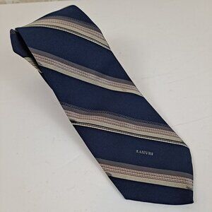 Lanvin Mens Tie Navy Blue Gray Silver Diagonal Stripes